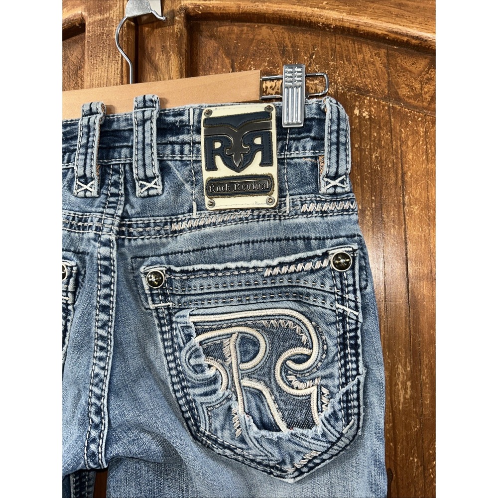 Mens ROCK REVIVAL Xenos Slim Straight Distressed Jeans Sz 27